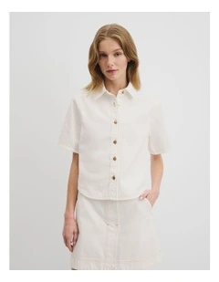 Short Sleeve Denim Shirt in White