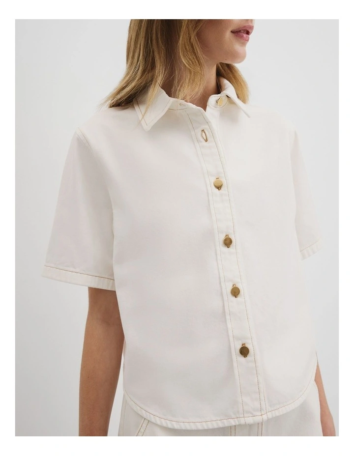 Short Sleeve Denim Shirt in White image 2