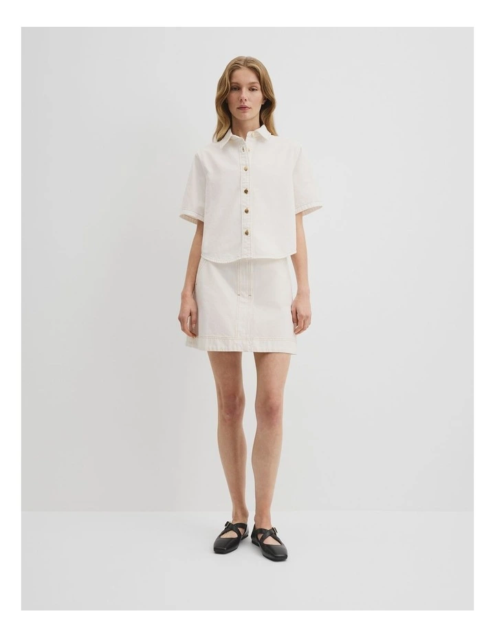 Short Sleeve Denim Shirt in White image 3