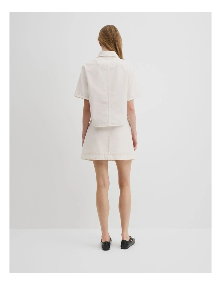 Short Sleeve Denim Shirt in White image 4