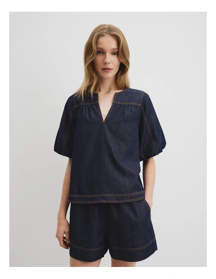 Trapeze Denim Top in Indigo Rinse image 1