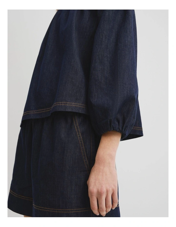 Denim Off Shoulder Top in Indigo Rinse image 2