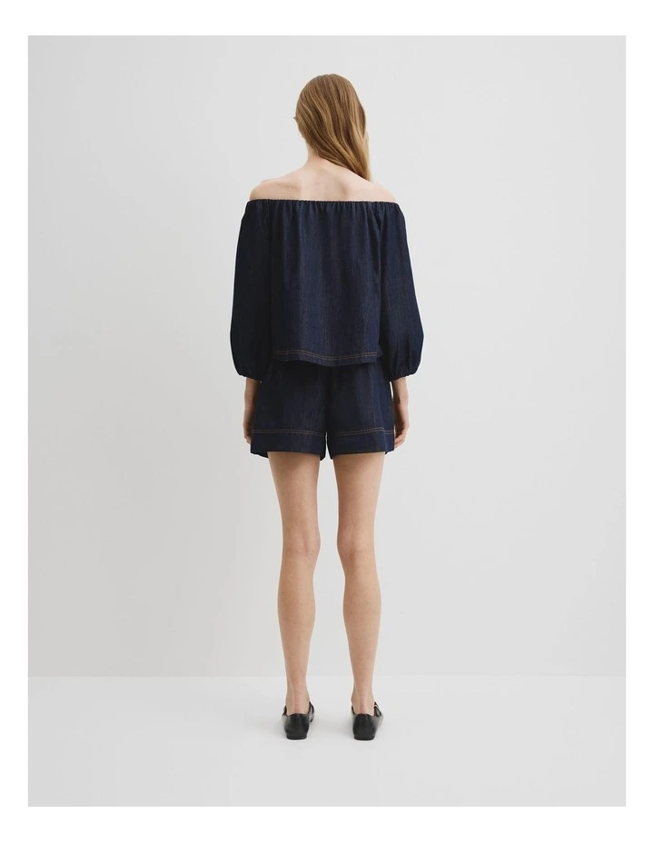 Denim Off Shoulder Top in Indigo Rinse image 4