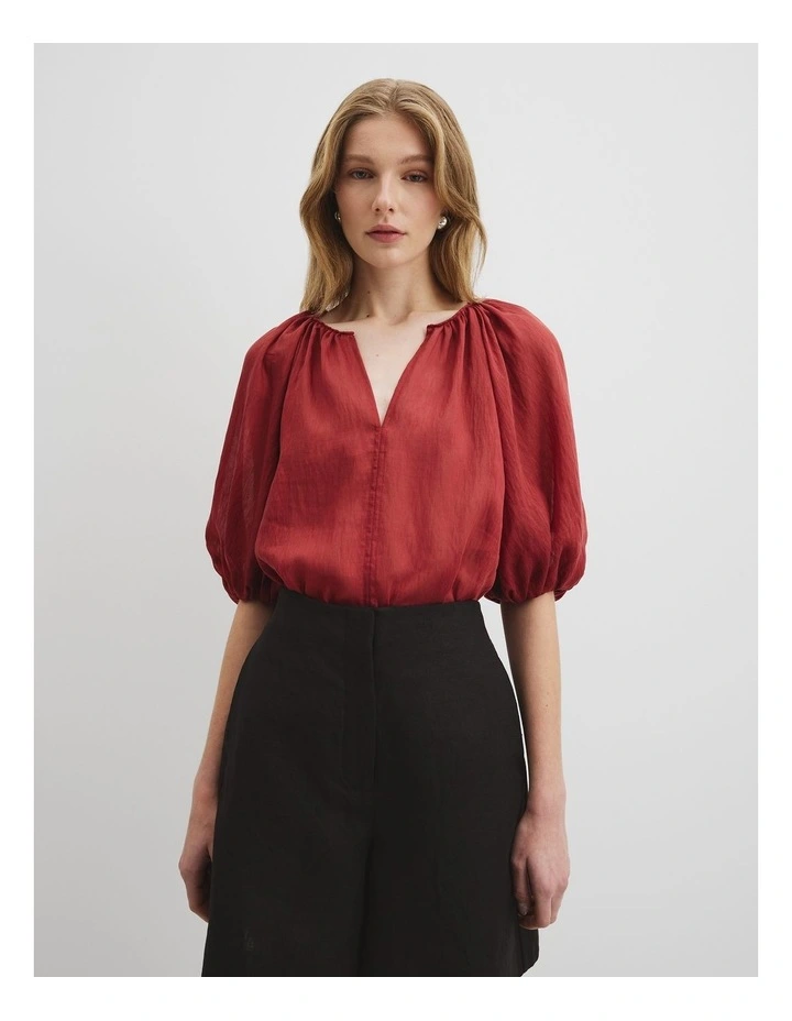 Soft Volume Blouse in Brick image 3