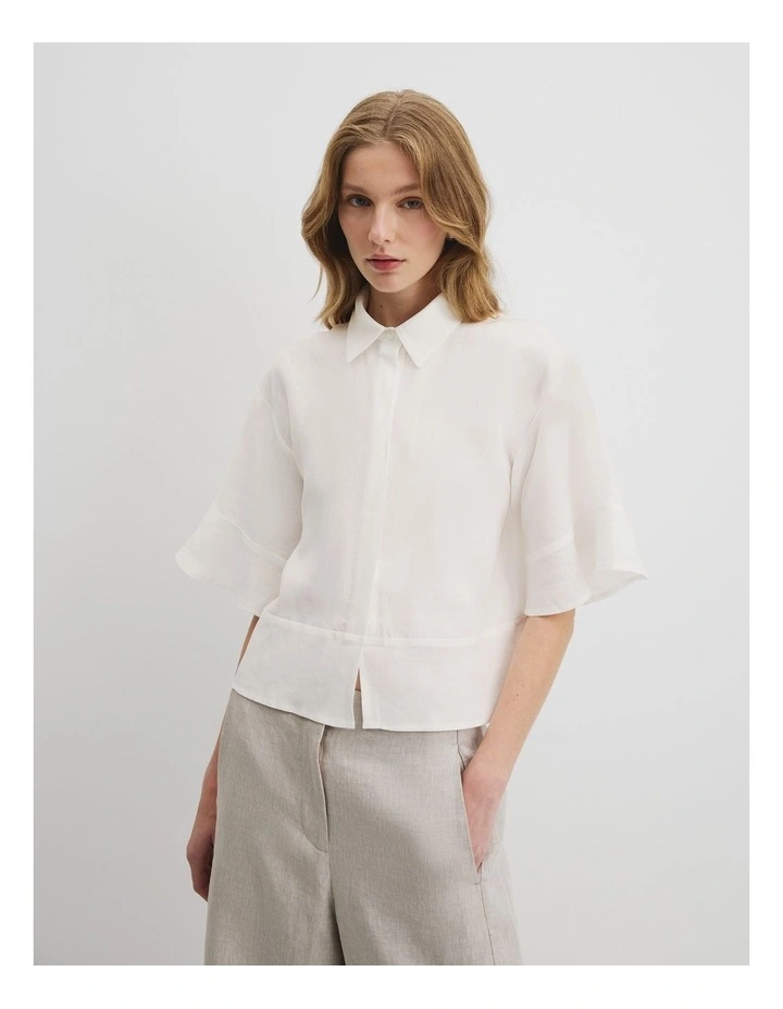 Organically Grown Linen Ruffle Detail Top in Antique White image 2