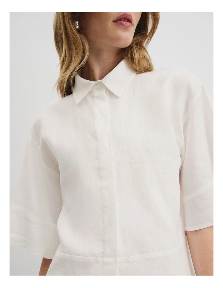 Organically Grown Linen Ruffle Detail Top in Antique White image 3