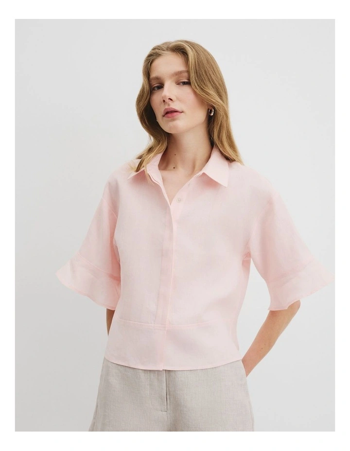 Organically Grown Linen Ruffle Detail Top in Ballet Pink image 1