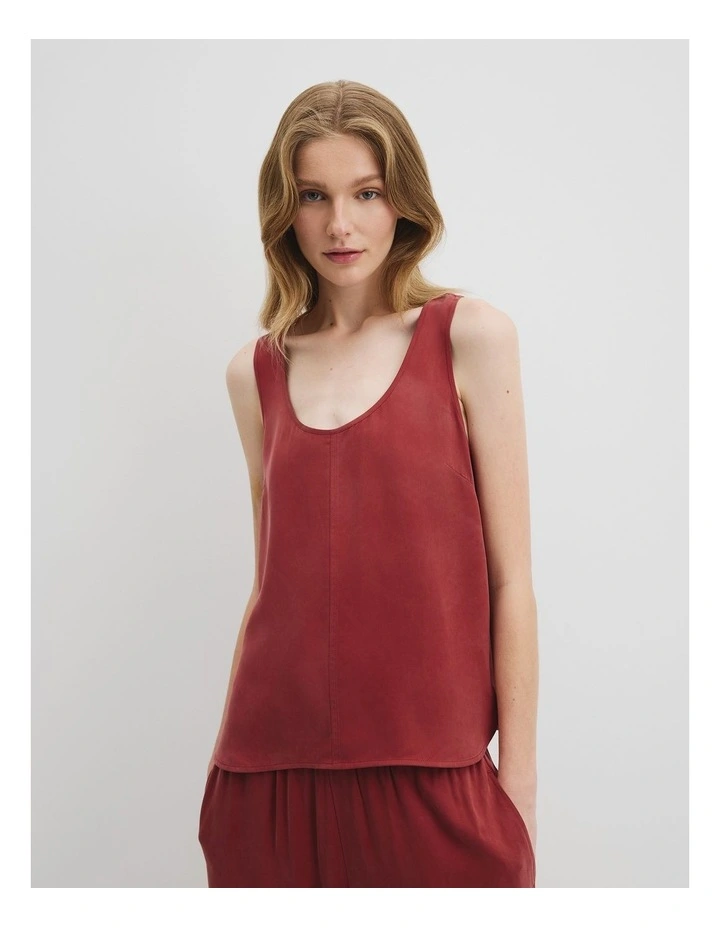 Cupro Scoop Neck Tank in Brick image 1