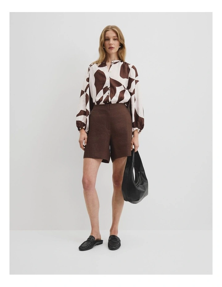 Organically Grown Cotton Blouson Blouse in Cocoa Geo image 3