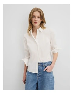 Fitted Poplin Shirt in Antique White