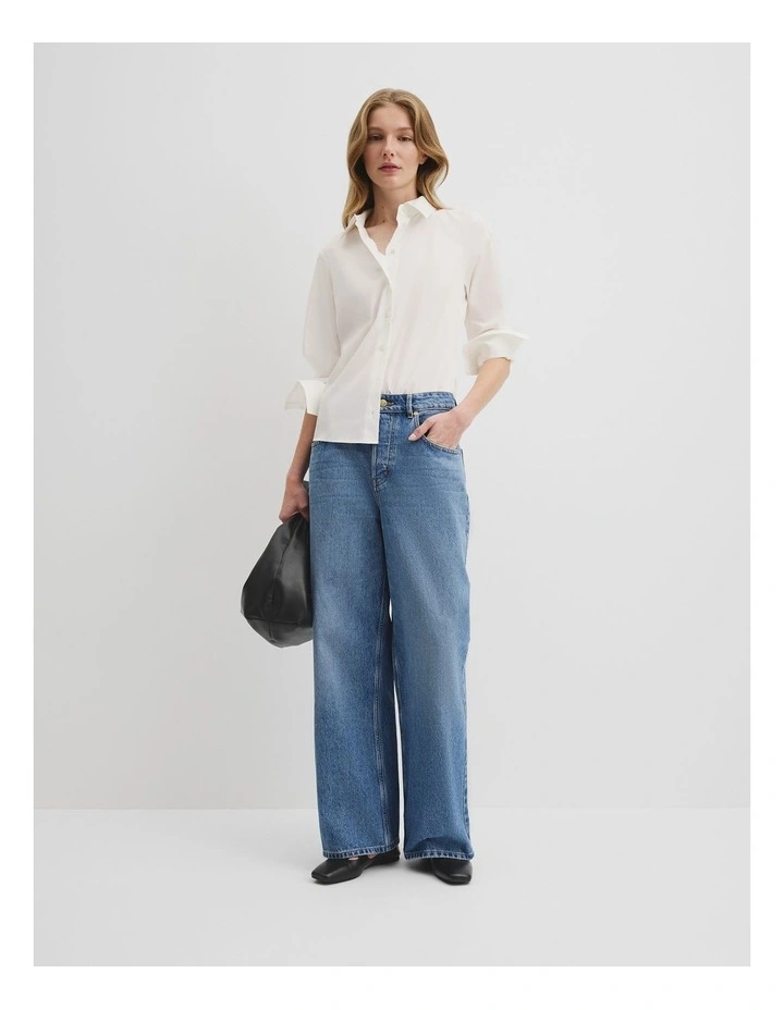 Fitted Poplin Shirt in Antique White image 3