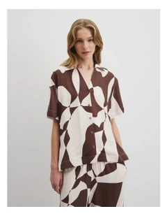 Print Short Sleeve Cupro Shirt in Cocoa Geo