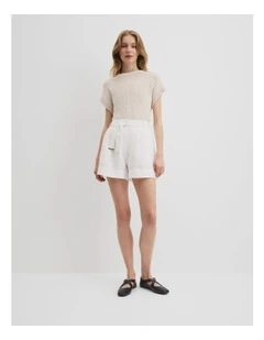 Organically Grown Linen Tuck Front Short in White