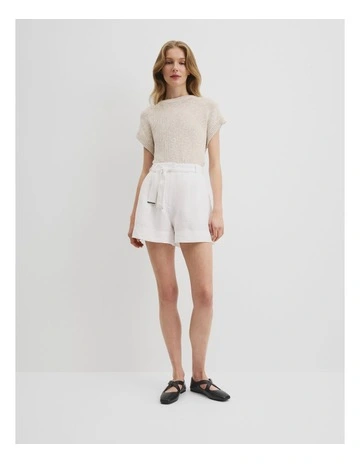 Organically Grown Linen Tuck Front Short in White
