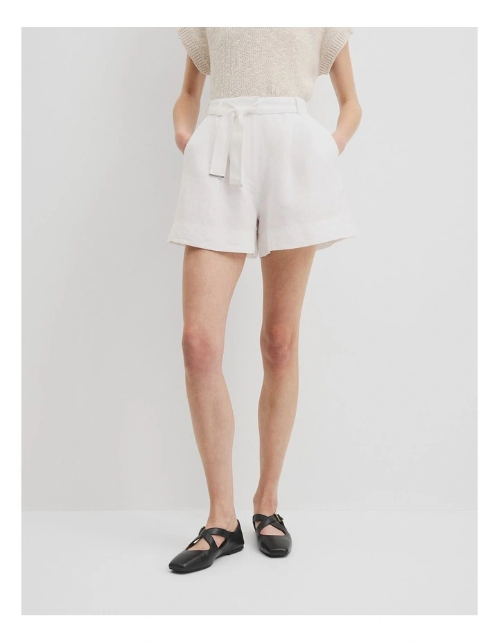 Organically Grown Linen Tuck Front Short in White image 2
