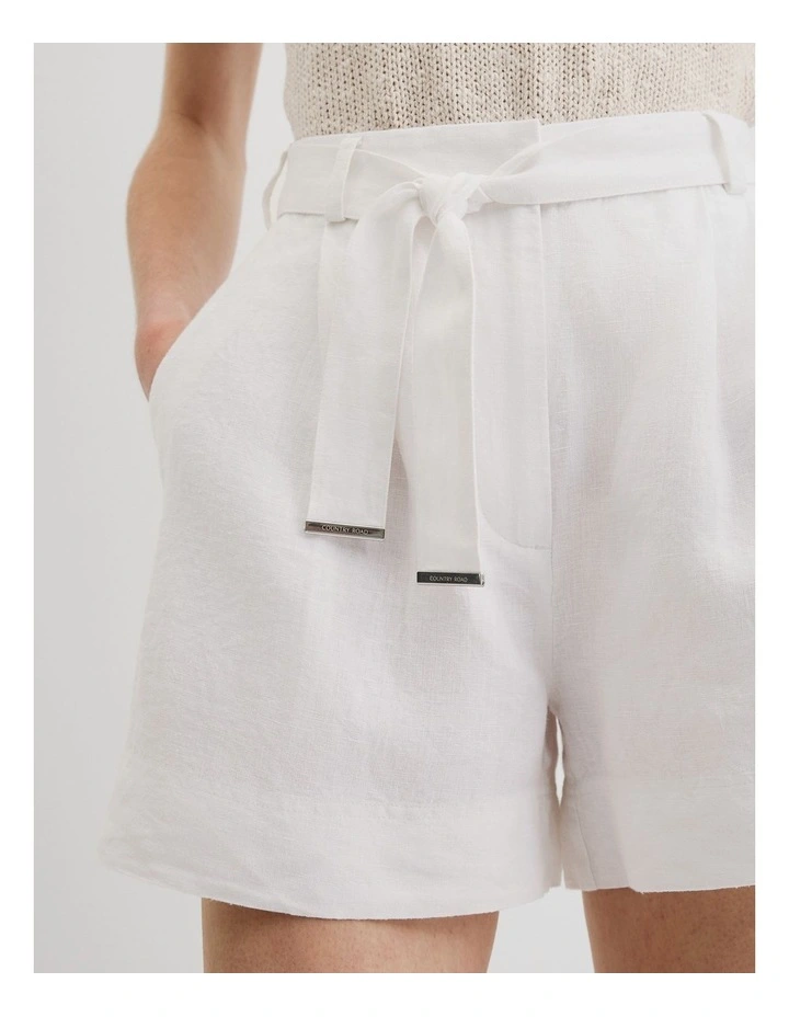 Organically Grown Linen Tuck Front Short in White image 3