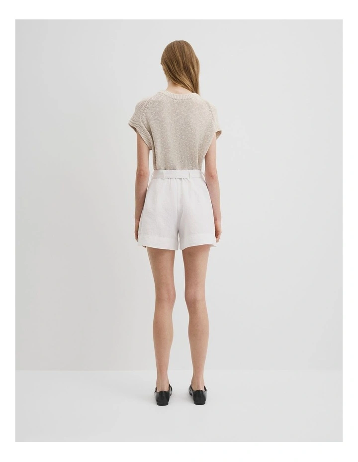 Organically Grown Linen Tuck Front Short in White image 4
