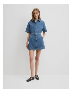 Denim Mini Skirt in Mid Blue Wash