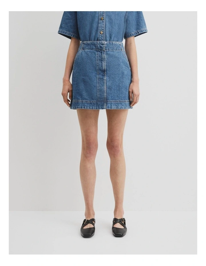 Denim Mini Skirt in Mid Blue Wash image 2
