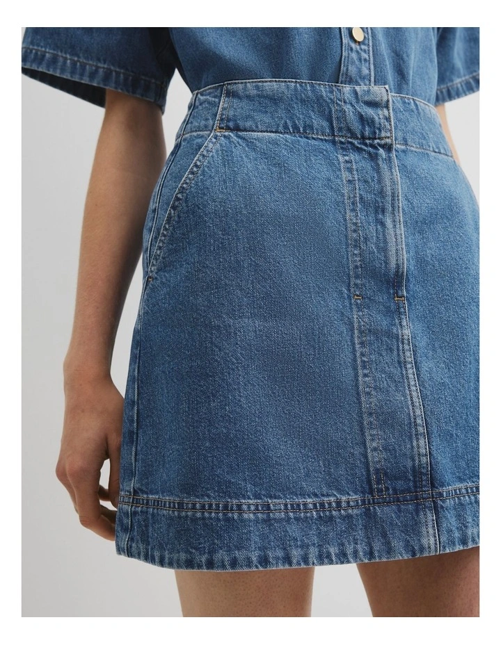 Denim Mini Skirt in Mid Blue Wash image 3