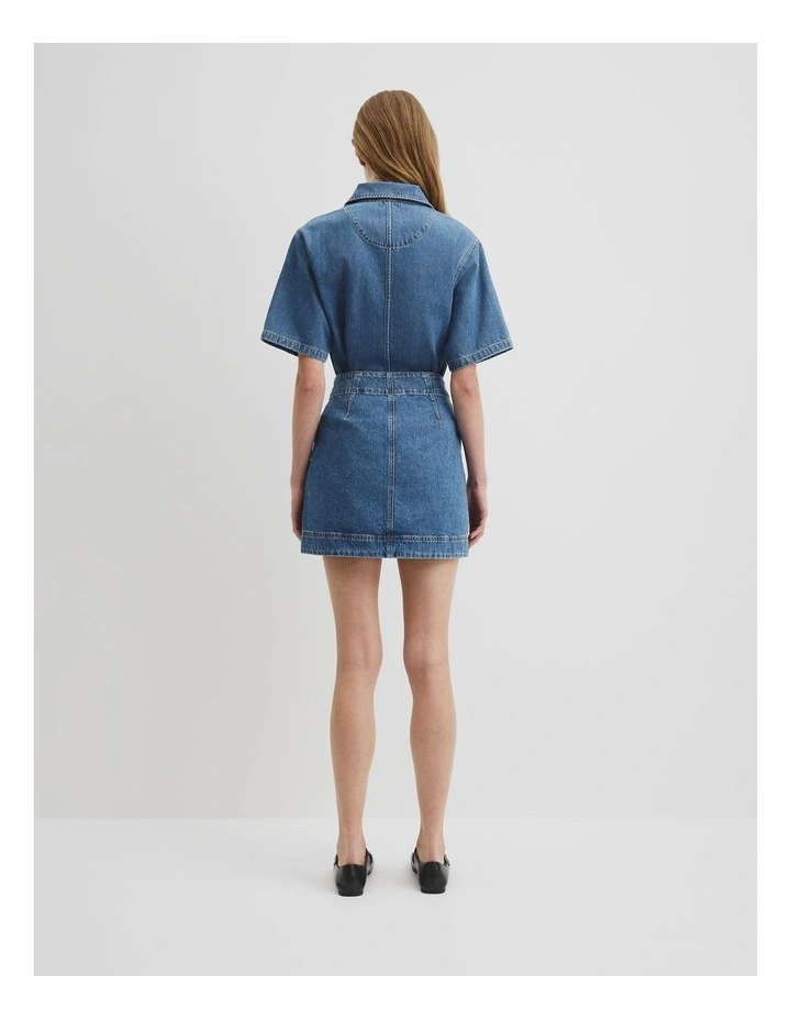 Denim Mini Skirt in Mid Blue Wash image 4