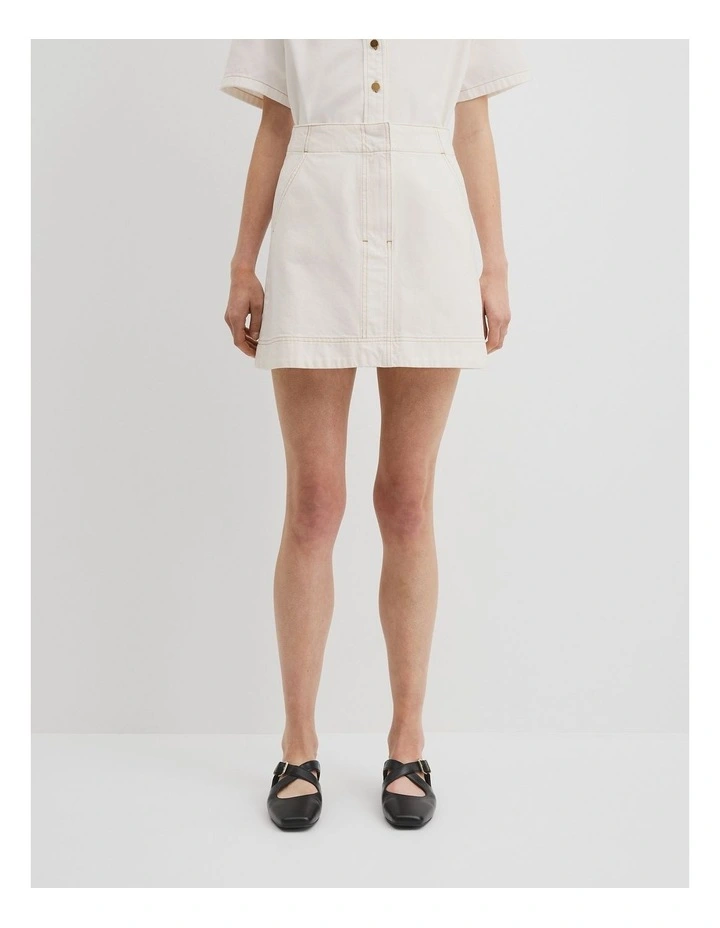 Denim Mini Skirt in White image 2