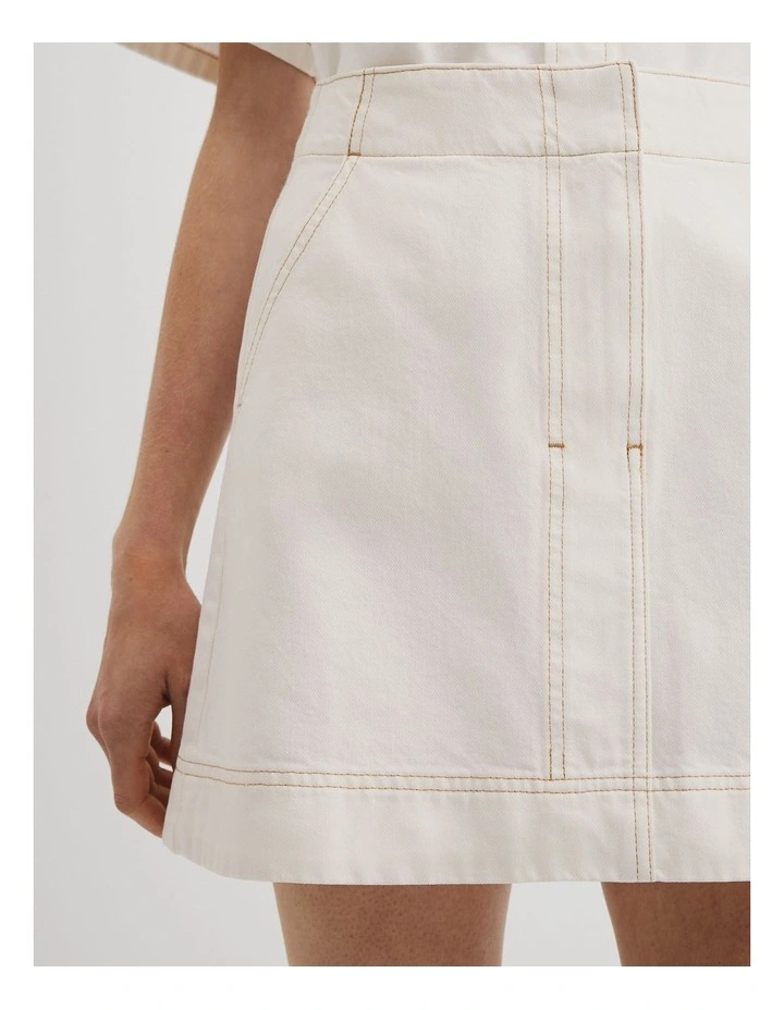 Denim Mini Skirt in White image 3