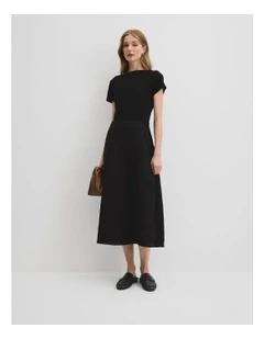 Organically Grown Linen Wrap Midi Skirt in Black