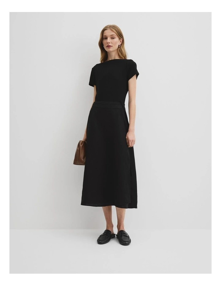 Organically Grown Linen Wrap Midi Skirt in Black image 1