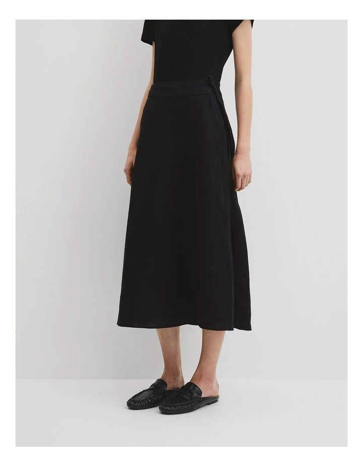 Organically Grown Linen Wrap Midi Skirt in Black image 2