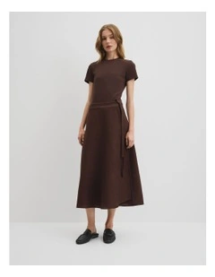 Organically Grown Linen Wrap Midi Skirt in Cocoa