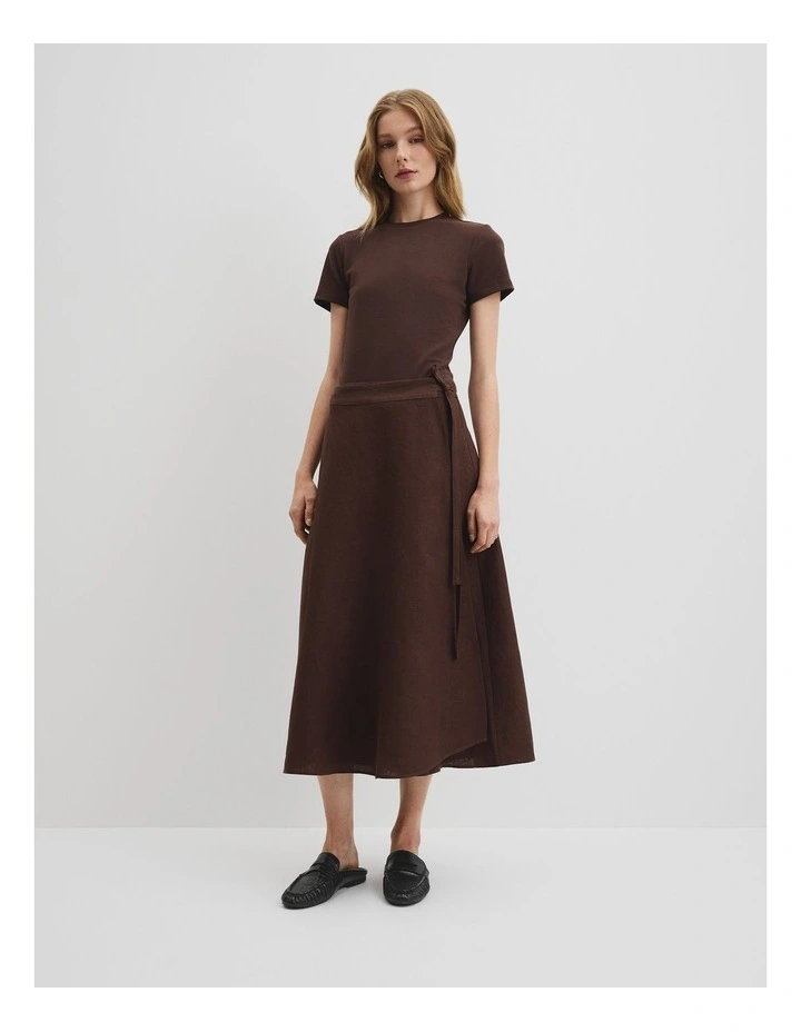 Organically Grown Linen Wrap Midi Skirt in Cocoa image 1