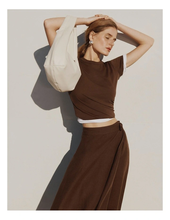 Organically Grown Linen Wrap Midi Skirt in Cocoa image 2