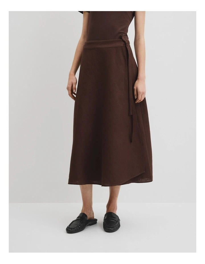 Organically Grown Linen Wrap Midi Skirt in Cocoa image 3