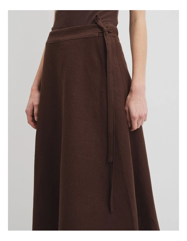 Organically Grown Linen Wrap Midi Skirt in Cocoa image 4