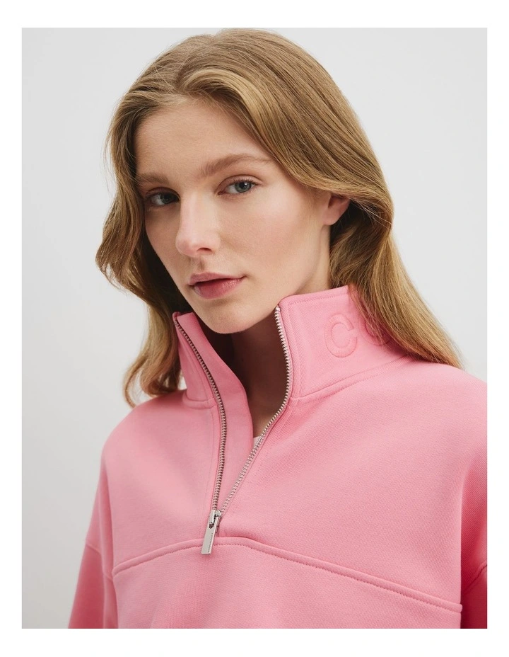 Australian Cotton Logo Neck Zip Sweat in Rouge Pink image 2