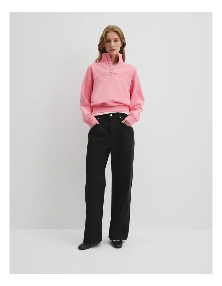 Australian Cotton Logo Neck Zip Sweat in Rouge Pink image 3