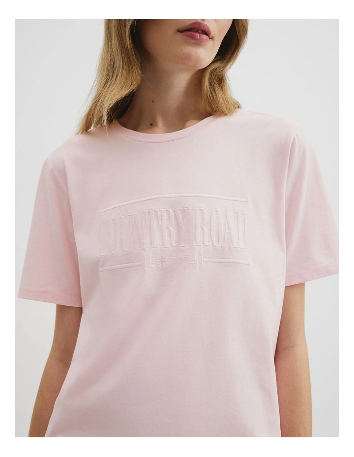 Verified Australian Cotton Heritage Embroidered T-shirt in Ballet Pink image 2