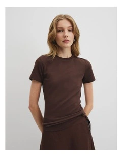 Australian Cotton Blend Fitted T-shirt in Cocoa
