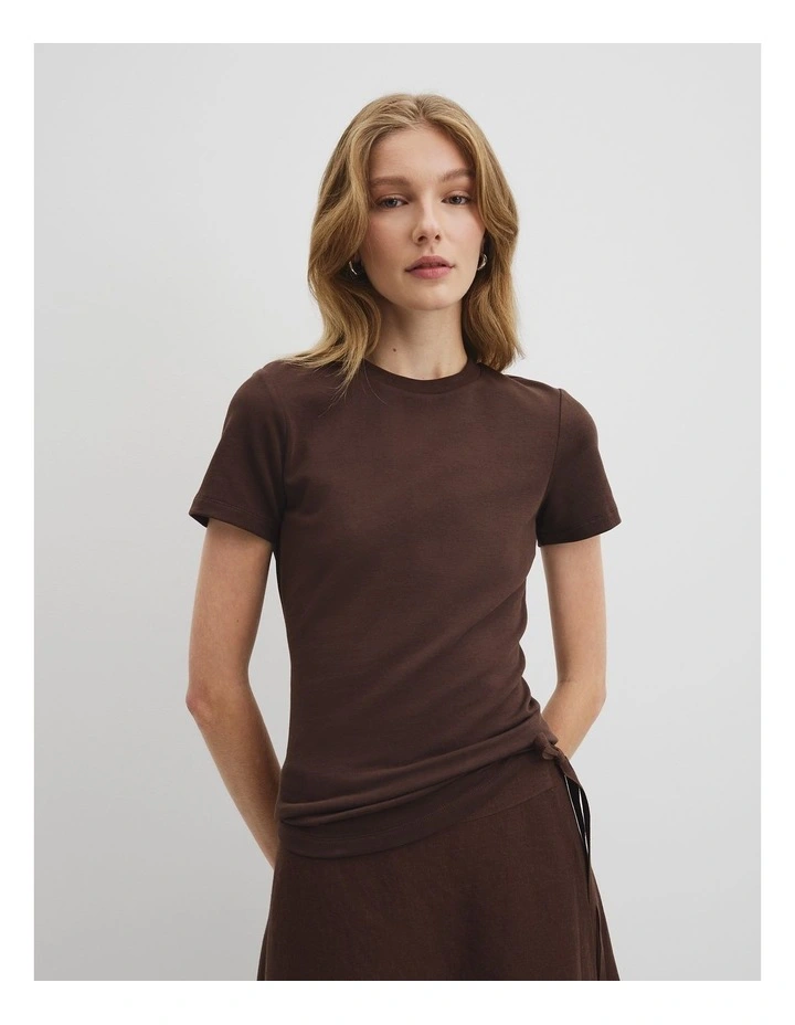 Australian Cotton Blend Fitted T-shirt in Cocoa image 1