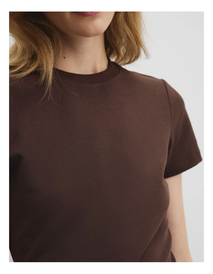 Australian Cotton Blend Fitted T-shirt in Cocoa image 2