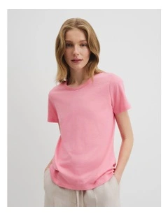 Australian Good Earth Cotton Slub Short Sleeve T-shirt in Rouge Pink