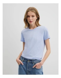 Australian Good Earth Cotton Slub Short Sleeve T-shirt in Ice Blue