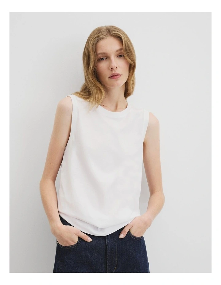 Australian Cotton Relaxed Crew Tank in White image 2