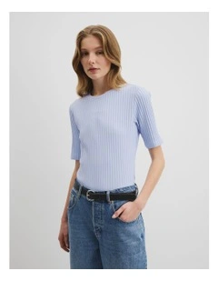 Short Sleeve Rib T-shirt in Ice Blue