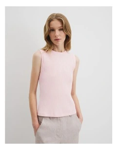 High Neck Rib Tank in Ballet Pink