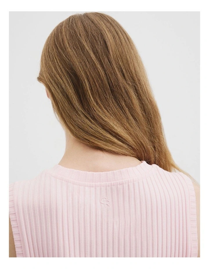 High Neck Rib Tank in Ballet Pink image 2