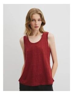 Organically Grown Linen Scoop Neck Tank in Brick