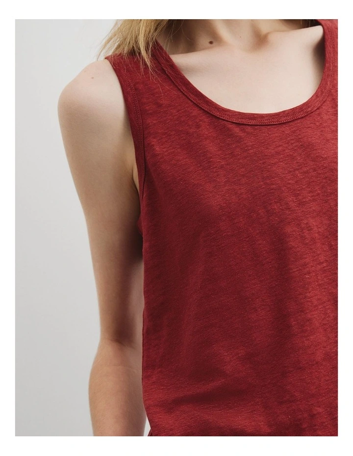 Organically Grown Linen Scoop Neck Tank in Brick image 2