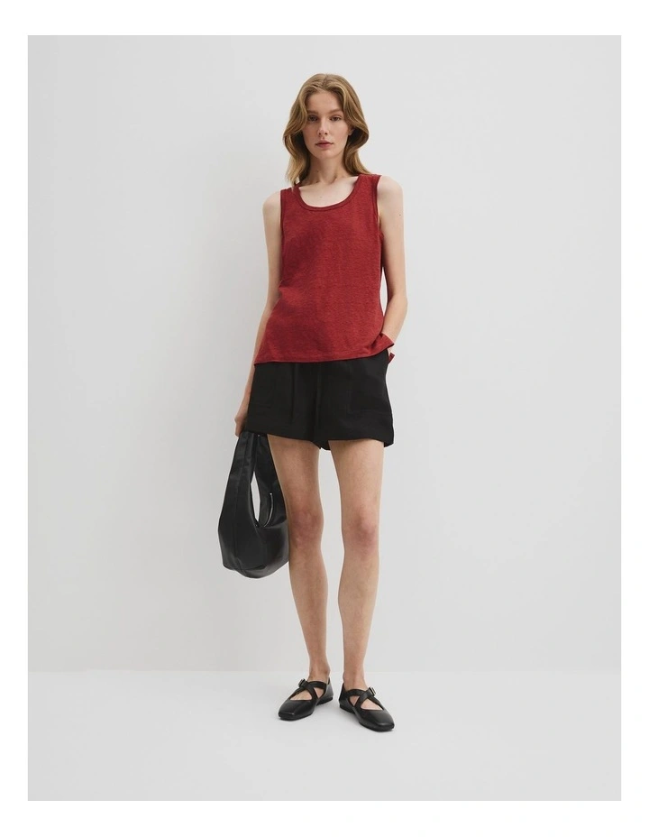 Organically Grown Linen Scoop Neck Tank in Brick image 3